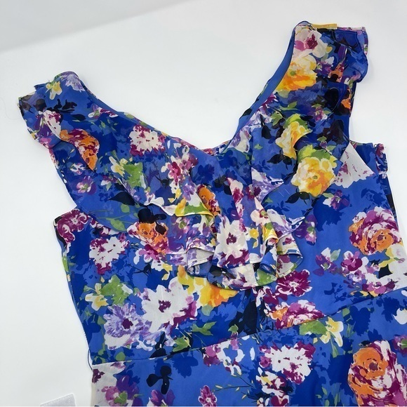 Signature by Sangria ShortSleeve Dress Blue with Floral Design Size12  Polyester - Picture 1 of 10